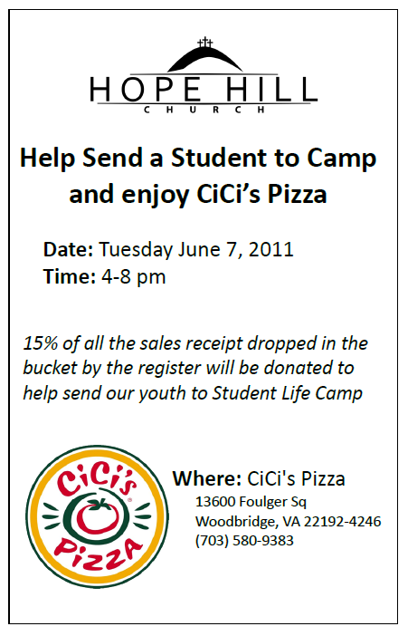 Fundraiser at CiCi’s Pizza on June 7